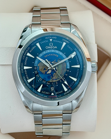 No Reserve - 2019 Omega Seamaster Aqua Terra 150M Co-Axial Master Chronometer GMT Worldtimer 43MM Blue Dial Steel Bracelet (220.10.43.22.03.0010)