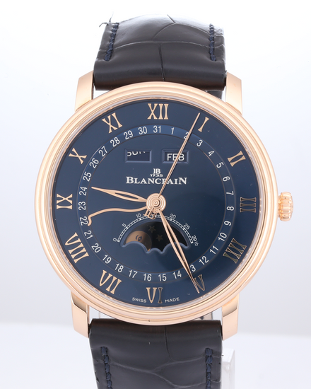 No Reserve - 2021 Blancpain Villeret Quantième Complet 40MM Blue Dial Leather Strap (6654-3640-55B)