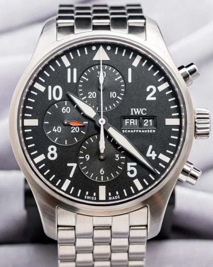 2018 IWC Schaffhausen Pilot Chronograph 43MM Black Dial Steel Bracelet (IW377710)