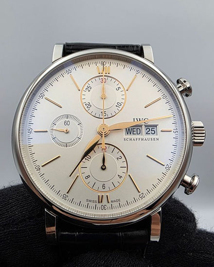 2026 IWC Schaffhausen Portofino Chronograph 42MM Steel Silver Dial Leather Strap (IW391031)
