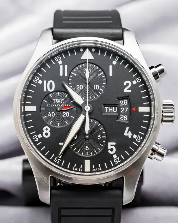 IWC Schaffhausen Pilot Chronograph 43MM Black Dial Aftermarket Rubber Strap (IW377701)