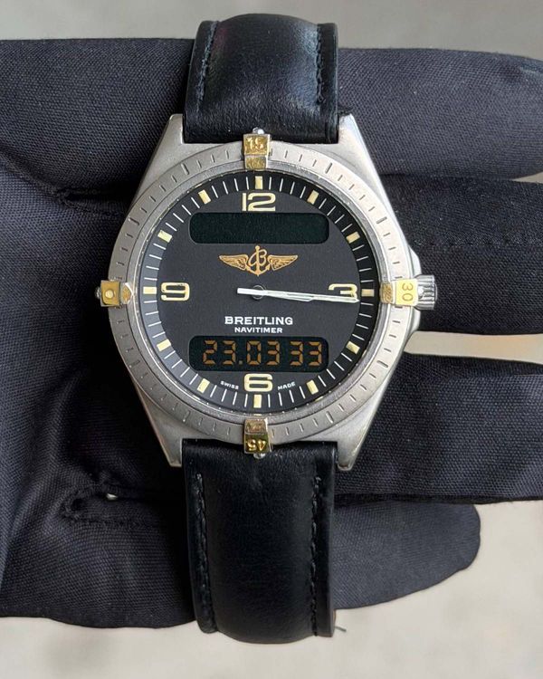 Breitling Aerospace 40MM Quartz Grey Dial Aftermarket Leather Strap (80360)