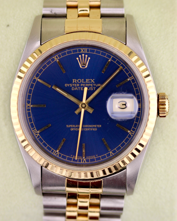 No Reserve - 1994 Rolex Datejust 36MM Blue Dial Two-Tone Jubilee Bracelet (16233)