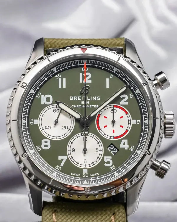 2021 Breitling Aviator 8 B01 Chronograph 43MM Green Dial Textile Strap (AB01192A1L1X1)