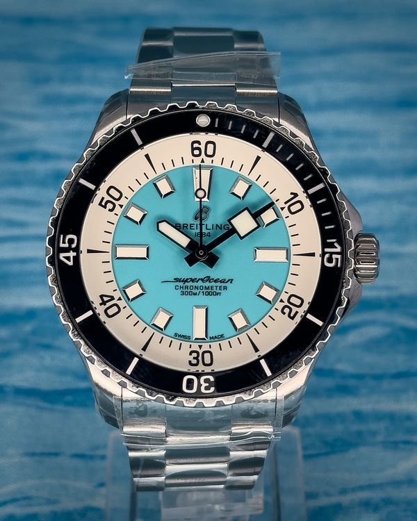 2026 Breitling Superocean 44MM Turquoise Dial Steel Bracelet (A17376211L2A1)