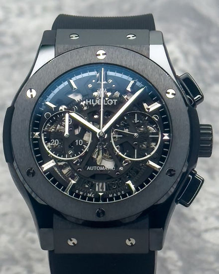 2022 Hublot Classic Fusion Aerofusion "Black Magic" 45MM Skeleton Dial Rubber Strap (525.CM.0170.RX)