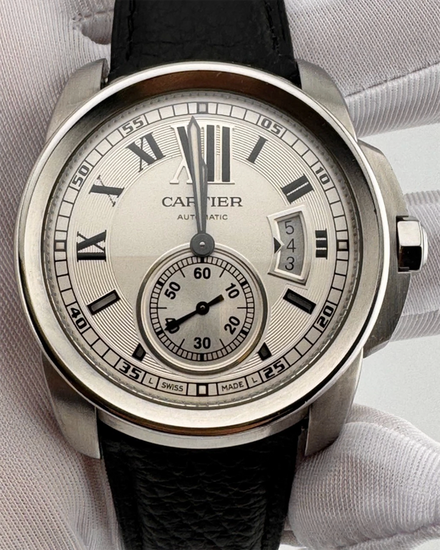 2016 Cartier Calibre de Cartier 42MM Silver Dial Leather Strap (W7100037)