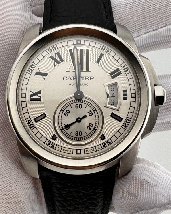 2016 Cartier Calibre de Cartier 42MM Silver Dial Leather Strap (W7100037)