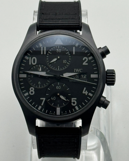 2025 IWC Schaffhausen Pilot Chronograph Top Gun Ceratanium 41MM Black Dial Textile Strap (IW388106)