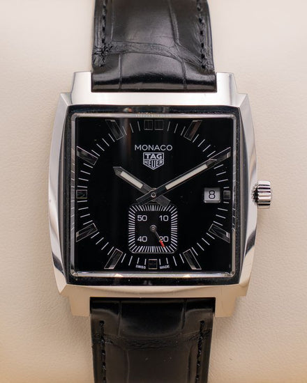 Tag Heuer Monaco 37MM Black Dial Leather Strap (WAW131A)