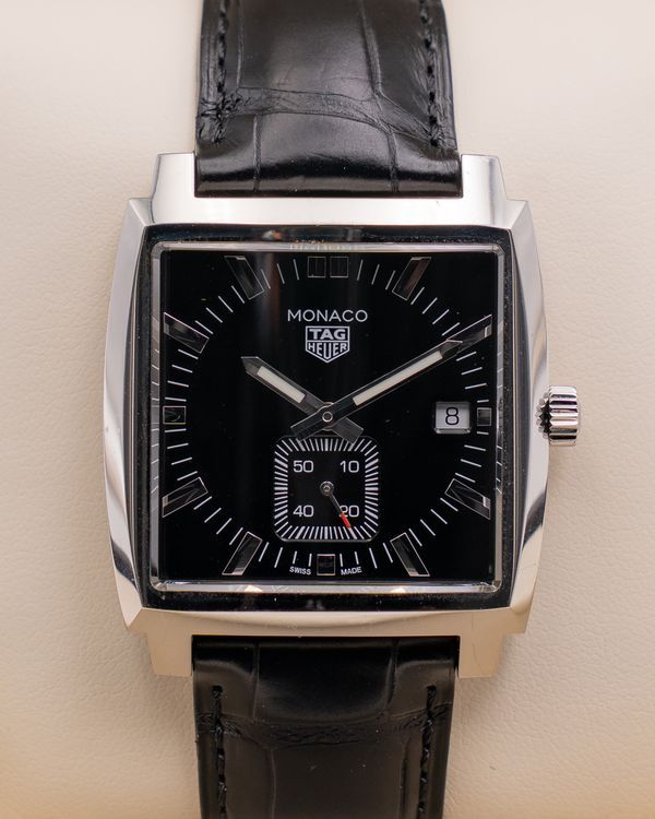 Tag Heuer Monaco 37MM Black Dial Leather Strap (WAW131A)
