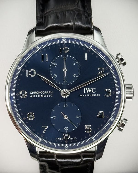 2021 IWC Schaffhausen Portugieser Chronograph 41MM Blue Dial Leather Strap (IW371606)