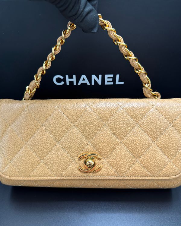 1994 Chanel Classic Flap Bag Medium Tan Quilted Leather Gold-Tone Hardware (Chanel Classic Flap)