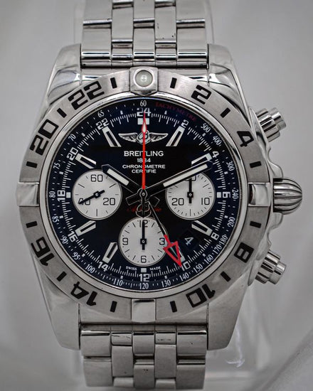 No Reserve - Breitling Chronomat GMT 44MM Black Dial Steel Bracelet (AB0420)