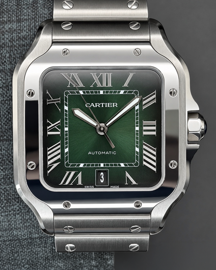 2023 Cartier Santos De Cartier Large 39.8MM Green Dial Steel Bracelet (WSSA0062)