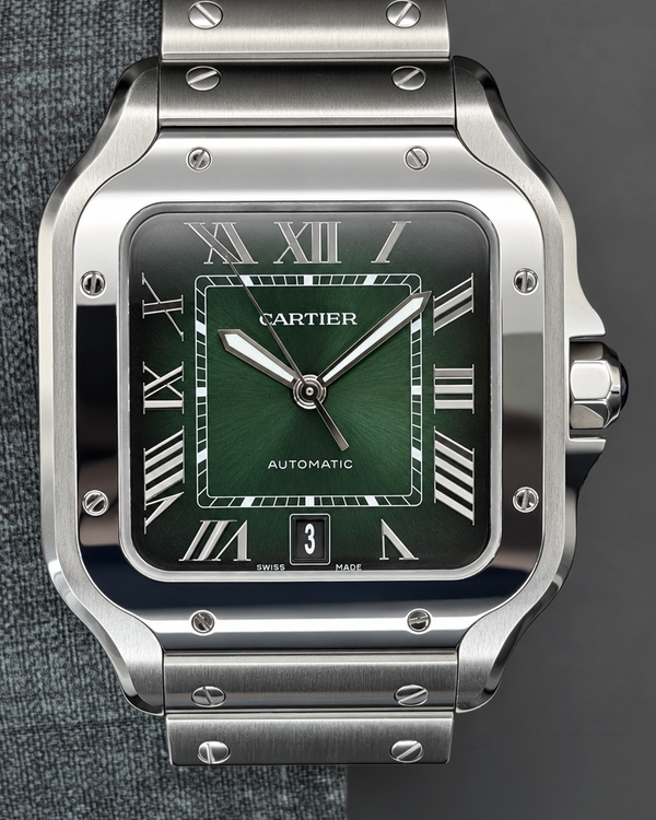 2023 Cartier Santos De Cartier Large 39.8MM Green Dial Steel Bracelet (WSSA0062)