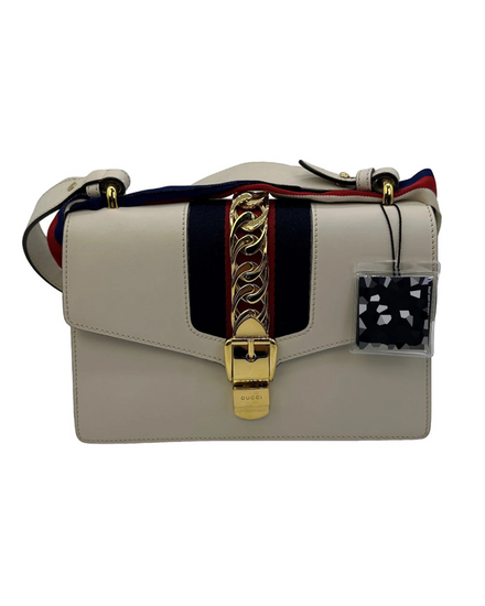 Gucci Sylvie Bag White Leather Gold-Tone Hardware Leather Strap (Shoulder Bag)