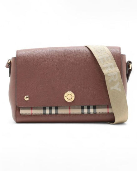 Burberry Small Crossbody Bag Brown Leather Canvas Gold-Tone Hardware (Burberry Crossbody)