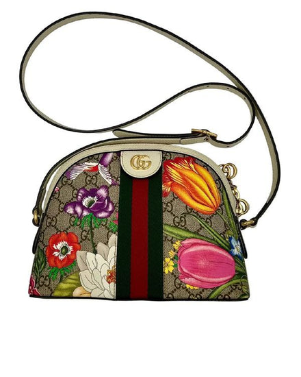 Gucci Ophidia Mini Bag GG Multicolor Floral Print Canvas Leather Trim Gold-Tone Hardware (GG Miini Bag)