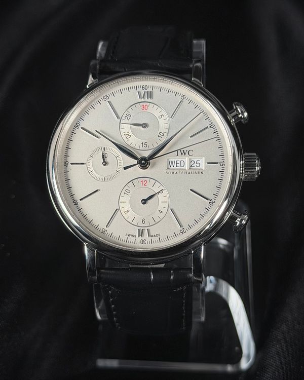 IWC Schaffhausen Portofino Day Date Chronograph 42MM Silver Dial Leather Strap (IW391007)