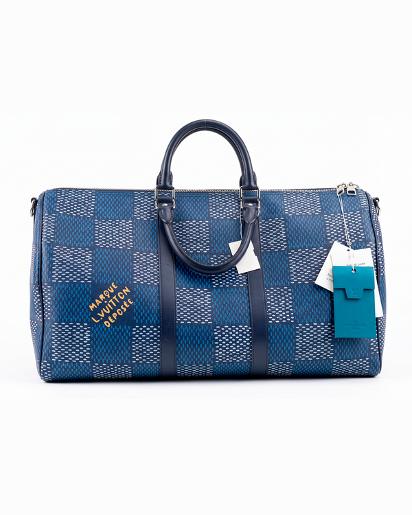 Louis Vuitton Keepall Bandoulière 50 SS24 Pharrell Williams Blue Damier Pop Canvas Silver-Tone Hardware (N40590 / M24220)
