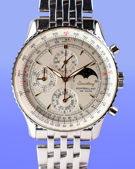 Breitling Montbrillant 1461 Jours Moonphase 42MM Silver Dial Steel Bracelet (A19030)