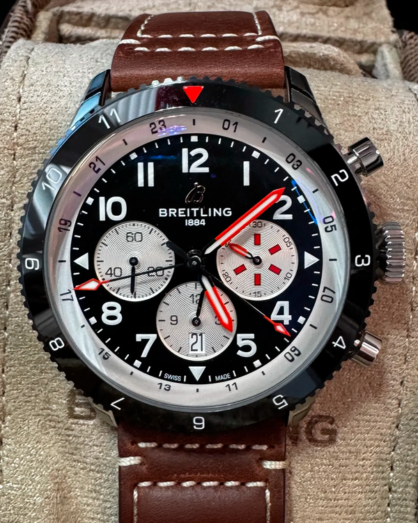 2026 Breitling Super Avi B04 Chronograph GMT "Mosquito" 46MM Black Dial Leather Strap (YB0445)