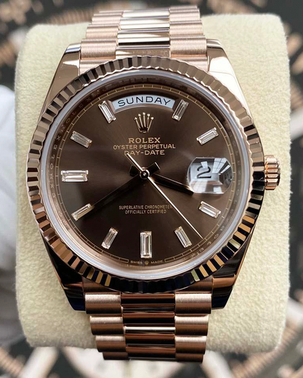 Rolex Day-Date 40MM Eisenkiesel Dial Rose Gold President Bracelet (228235)