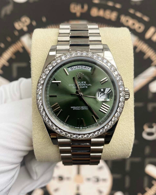 Rolex Day-Date 40MM Olive Green Dial White Gold President Bracelet (228349RBR)
