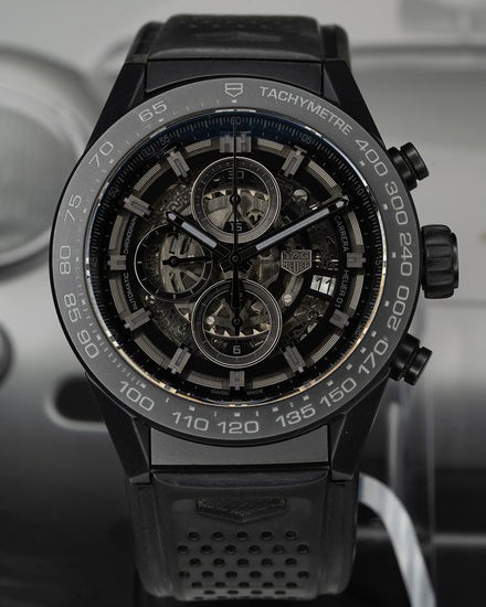 2018 Tag Heuer Carrera Calibre Heuer 01 45MM Skeleton Dial Rubber Strap (CAR2A91.BH0742)