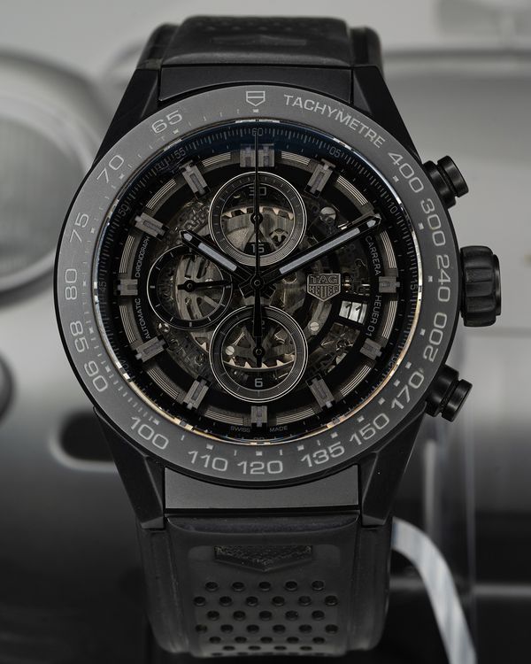 2018 Tag Heuer Carrera Calibre Heuer 01 45MM Skeleton Dial Ceramic Bracelet (CAR2A91.BH0742)