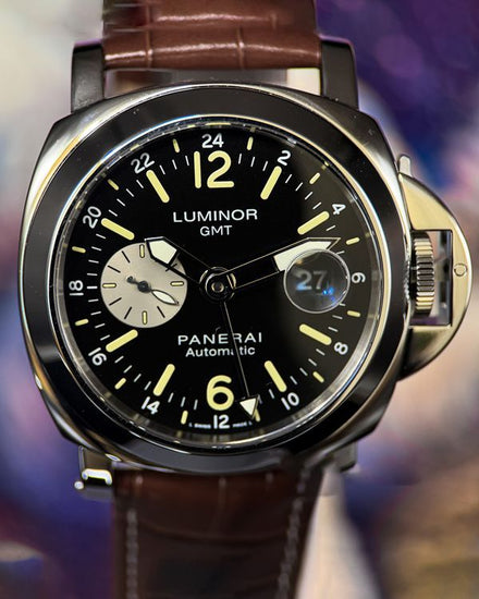 2016 Panerai Luminor GMT Acciaio 44MM Black Dial Leather Strap (PAM00088)