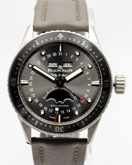 2023 Blancpain Fifty Fathoms Bathyscaphe Quantième Complet Phases de Lune 43MM Grey Dial Leather Strap (5054-1210-G52A)