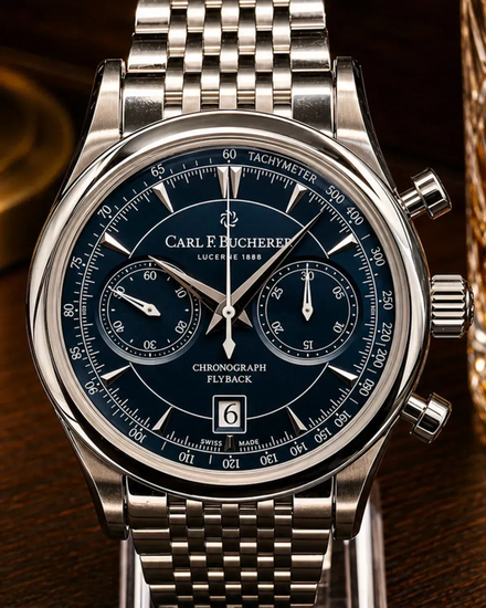 No Reserve - Carl F. Bucherer Manero Flyback 43MM Blue Dial Steel Bracelet (00.10919.08.93.21)