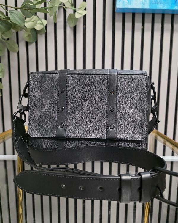 2021 Louis Vuitton Monogram Eclipse Trunk Messenger Black Coated Canvas Steel Hardware Leather Strap (Eclipse Trunk)