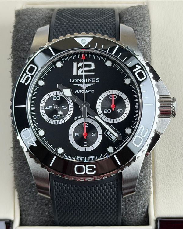 2022 Longines HydroConquest Chronograph 42MM Black Dial Rubber Strap (L3.883.4)