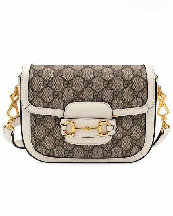 2022 Gucci Horsebit Monogram Medium Handbag White Leather Pattern Canvas Gold Hardware (Gucci Horsebit)