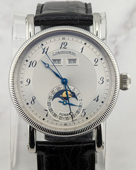 No Reserve - 2003 Chronoswiss Lunar 38MM Silver Dial Leather Strap (CH9323)
