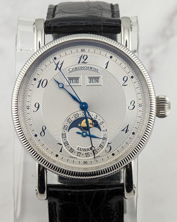 No Reserve - 2003 Chronoswiss Lunar 38MM Silver Dial Leather Strap (CH9323)