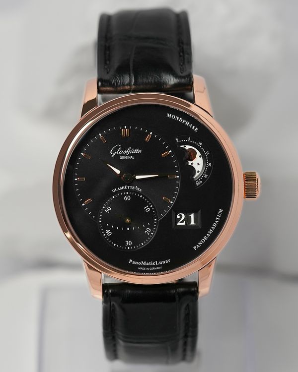 2025 Glashütte Original PanoMaticLunar 40MM Black Dial Leather Strap (1-90-02-49-35-30)