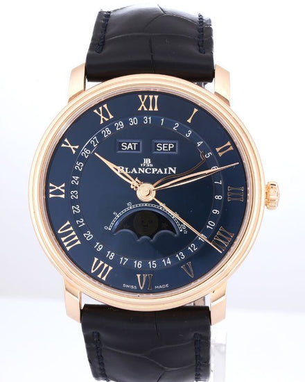 No Reserve - 2021 Blancpain Villeret Quantième Complet 40MM Blue Dial Leather Strap (6654-3640-55B)