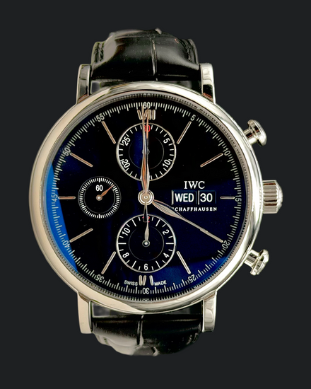 No Reserve - 2020 IWC Schaffhausen Portofino Chronograph 42MM Black Dial Leather Strap (IW391029)
