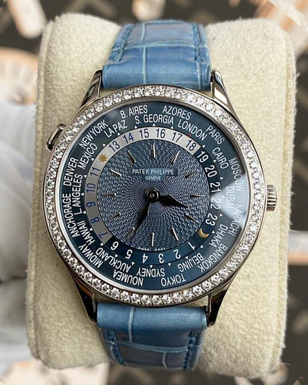 Patek Philippe World Time 36MM Blue Dial Leather Strap (7130G-014)