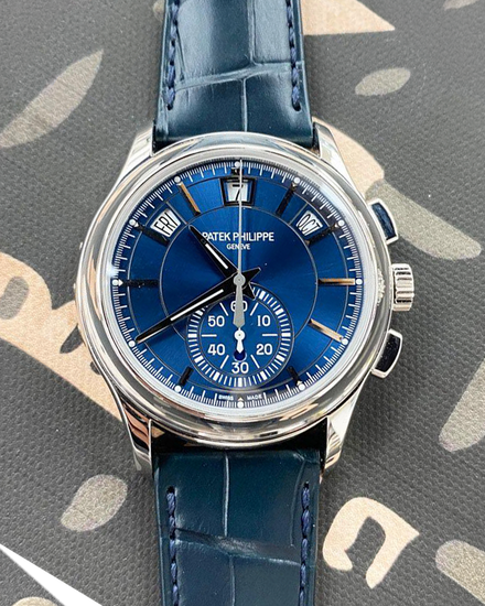 Patek Philippe Annual Calendar Chronograph 42MM Blue Dial Leather Strap (5905P)