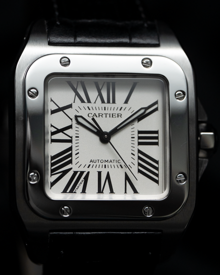 No Reserve - 2016 Cartier Santos 100 35.6MM Silver Dial Leather Strap (W20106X8)