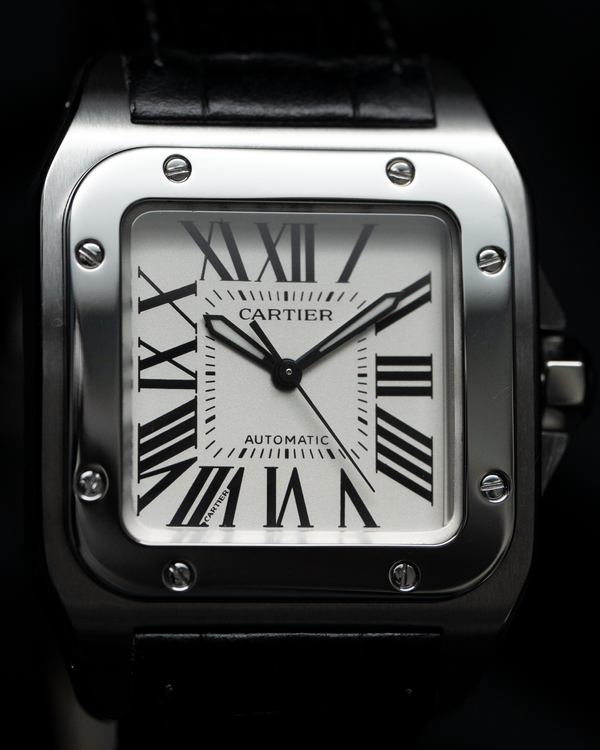No Reserve - 2016 Cartier Santos 100 35.6MM Silver Dial Leather Strap (W20106X8)