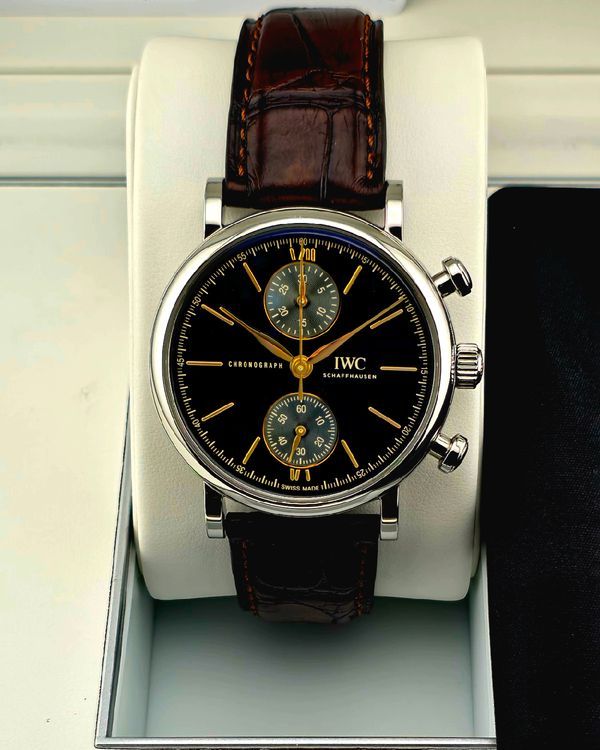 2023 IWC Schaffhausen Portofino Chronograph 39MM Black Dial Leather Strap (IW391404)