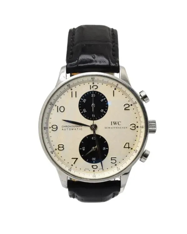 (WORKING) IWC Schaffhausen Portugieser Chronograph 41MM Silver Dial Leather Strap (IW371411)