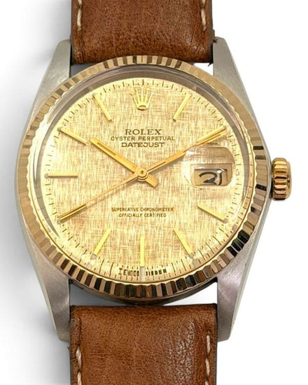 Rolex Datejust 36MM Champagne "Linen" Dial Aftermarket Leather Strap (16013)