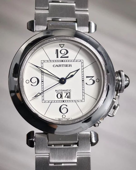 2004 Cartier Pasha Big Date De Cartier 35MM White Dial Steel Bracelet (W31055M7)